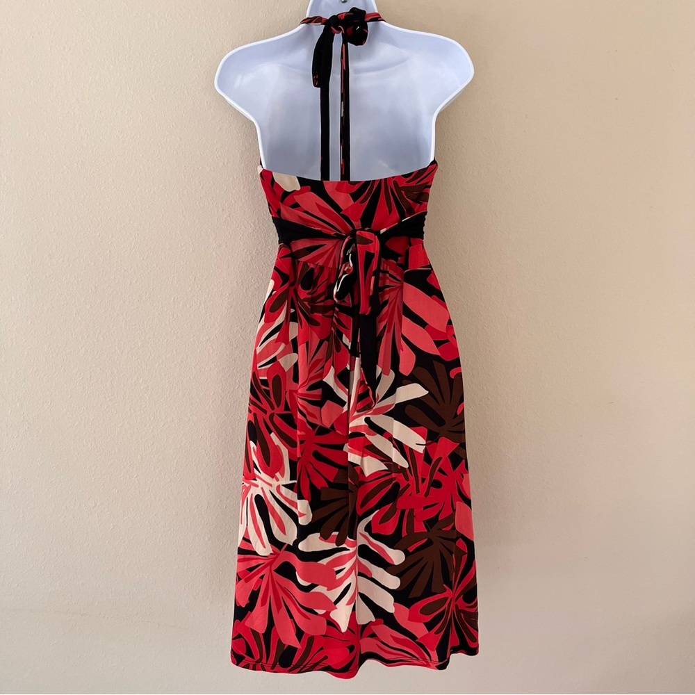 Vintage Y2K Babydoll Dress Size Small Halter Pink Brown Floral Tropical - Picture 5 of 12